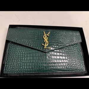 YSL croc embossed clutch